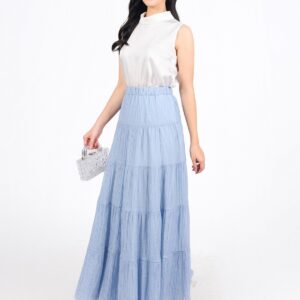 Chân váy dài vải voan nhăn dáng suông cạp chun thân váy xếp tầng tạo kiểu