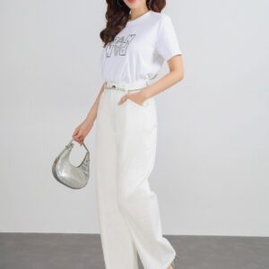 Quần jean cao cấp vải denim dáng bomber ống rộng khóa thân trước